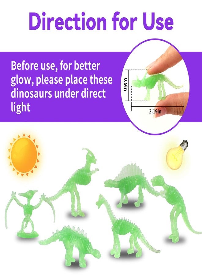 UPINS 36Pcs Glow in Dark Mini Dinosaur Figures, Small Luminous Dinosaur Toy Birthday Party Favors Supplies Dino Cupcake Toppers Plastic Dino Toys for Kids Easter Basket Suffers Classroom Prizes Box - Image 3